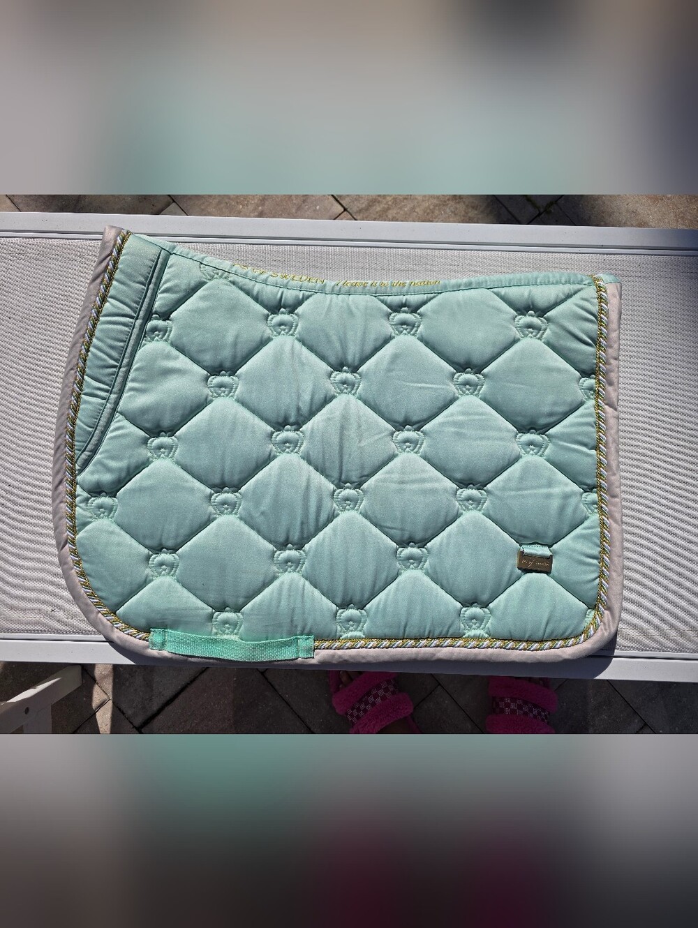 Ps Sweden Quilted Mint Green Saddle Pad with Gold Trim- Jump FULL EUC